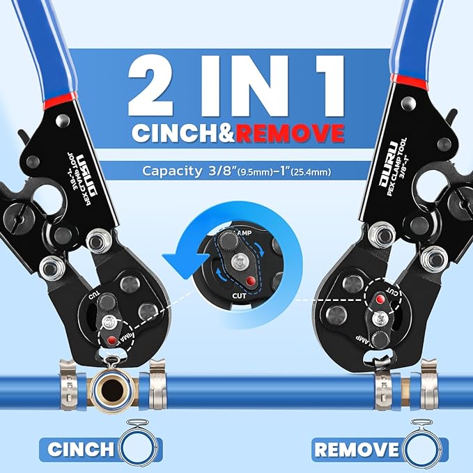OURU PEX Crimping Tool Kit, Cinch & Remove, 3/8" to 1", PEX Cutter & Clamps | 2 - Image 2