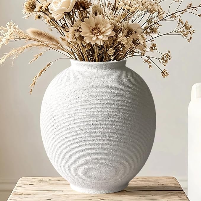 White Ceramic Vase, 9.8" Large, Sandstone White | Farmhouse Style, Hand-Made - Image 8