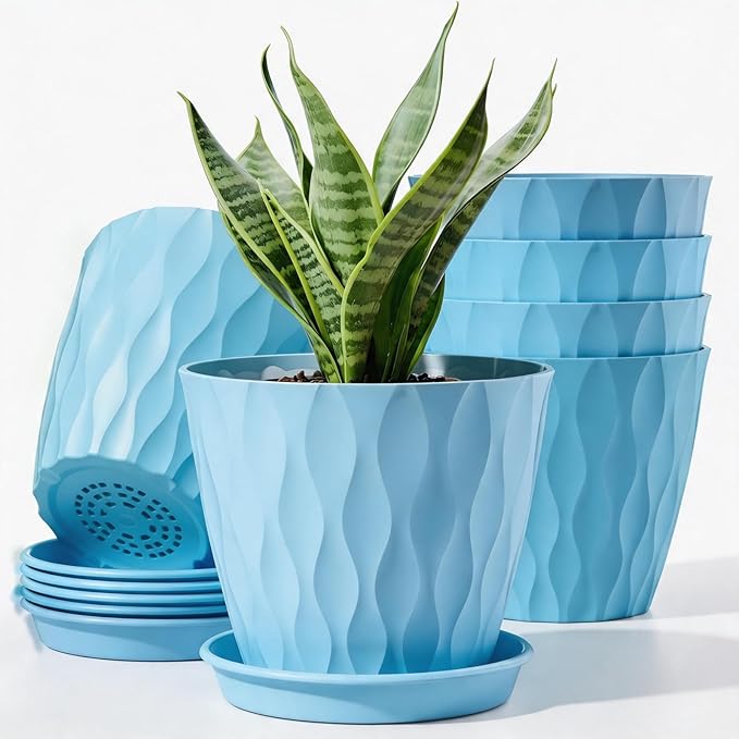 6 Pack Plant Pots with Drainage Holes, 4 Inch Plastic Indoor Flower Pots by Unknown