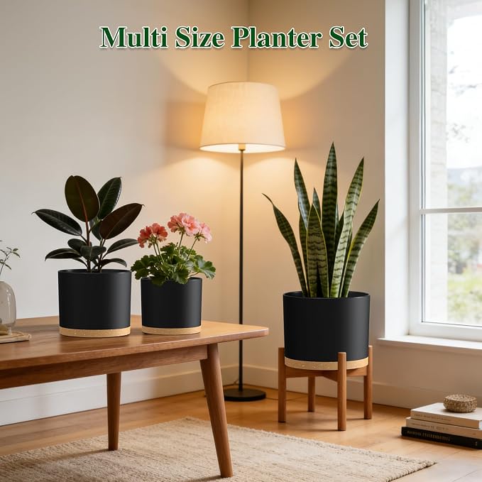 Plant Pots, 10/9/8 Inch 3 Pack Cylindrical Flower Pots - Image 4