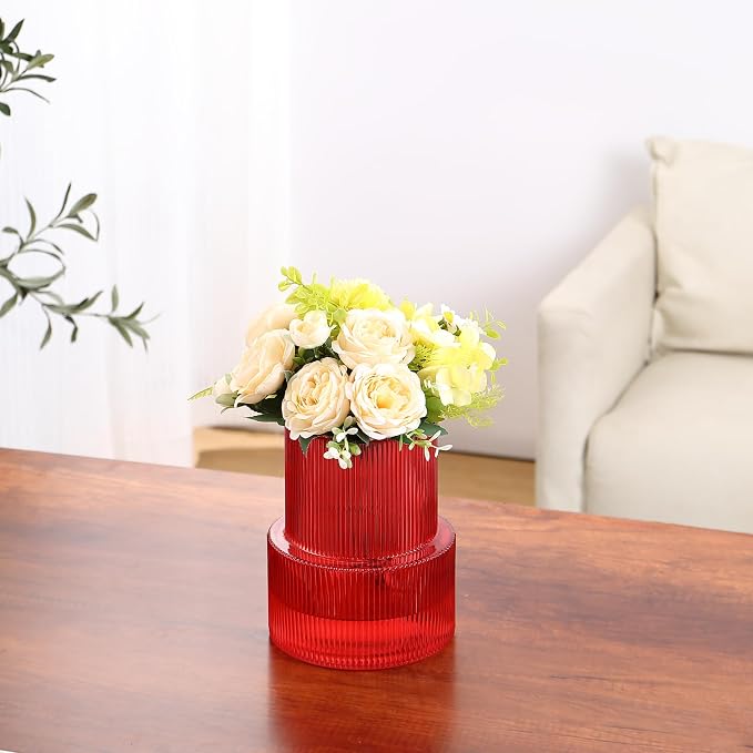 Ribbed Glass Vase, Flower Vase, Fluted Red Vases - Image 6