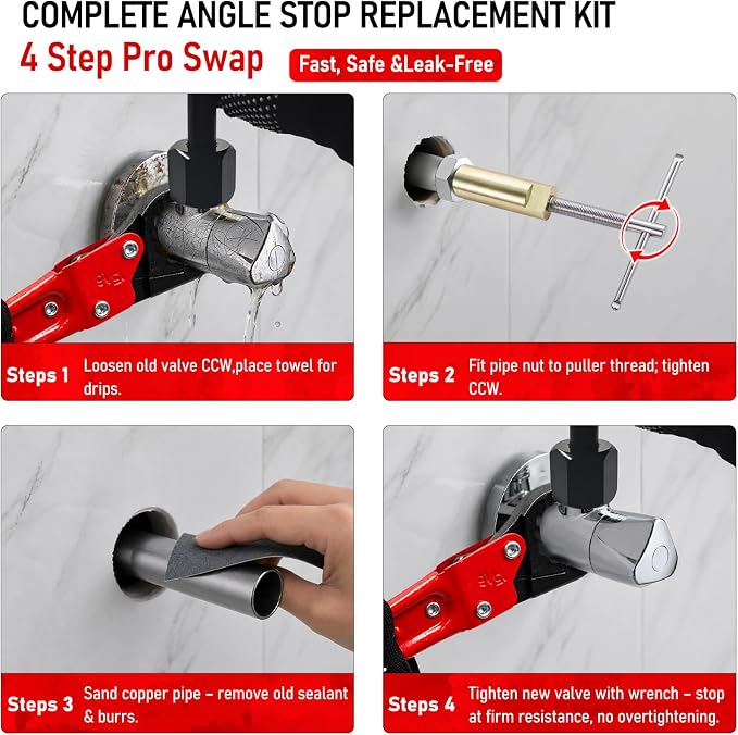 Angle Stop Wrench Kit, 1/2" Compression Sleeve Puller, Pro Plumber Wrench | - Image 4