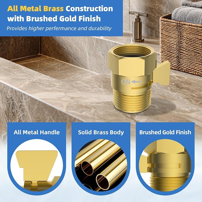 Hibbent All Metal 1 Pack Shower Head Flow Control Valve, G1/2 Brass Shut-off - Image 2