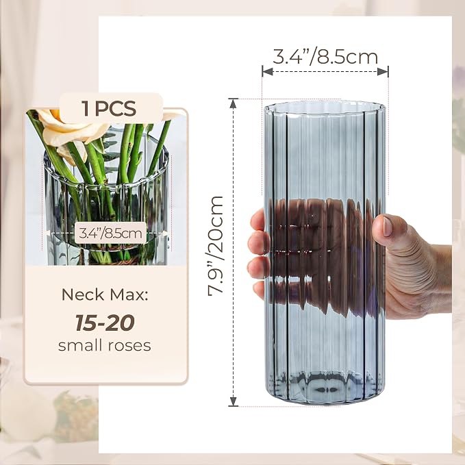 ComSaf Glass Cylinder Vase 8 Inch Tall, Hurricane Floating Candle Holder - Image 3