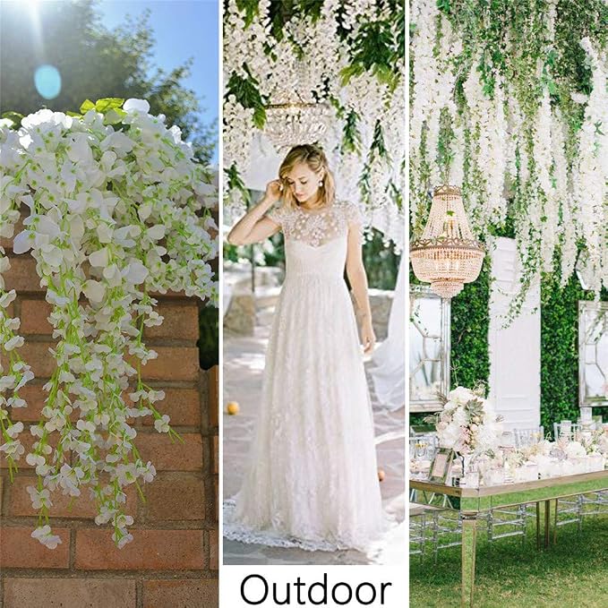 12Pcs Artificial Wisteria Flowers 3.6 Feet/Piece White Dense Artificial Fake - Image 6
