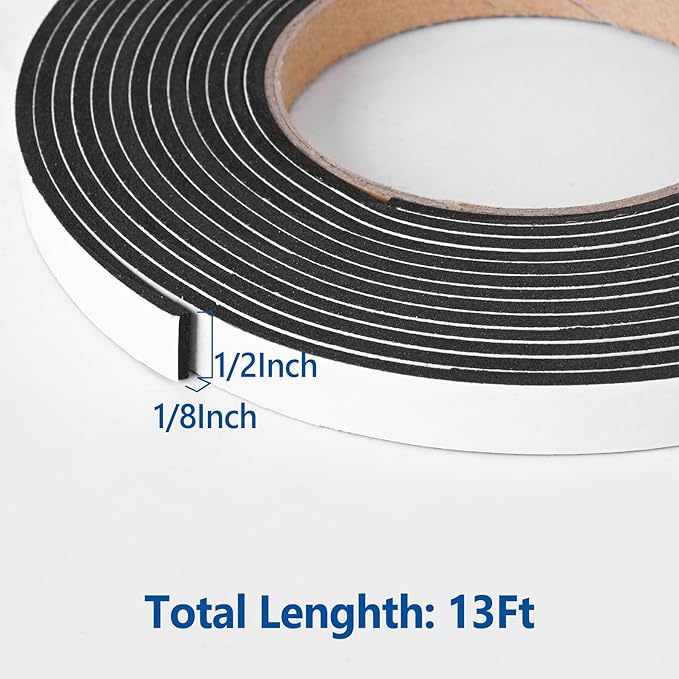 Kikerike Self Adhesive Foam Tape Weatherstrip 1/2In x 1/8In x 13Ft High Density - Image 2