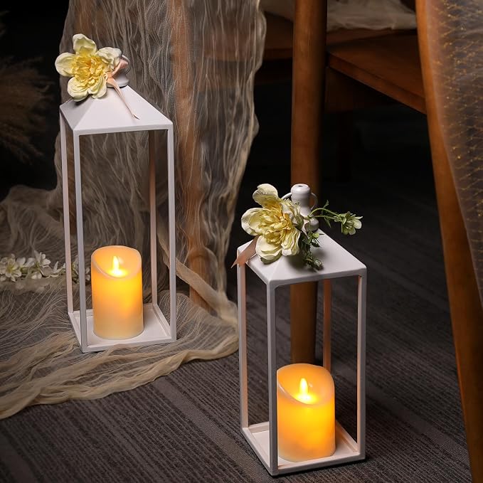 White Decorative Lantern Decor 17" 13" Set of 2 Wedding Lantern - Image 4