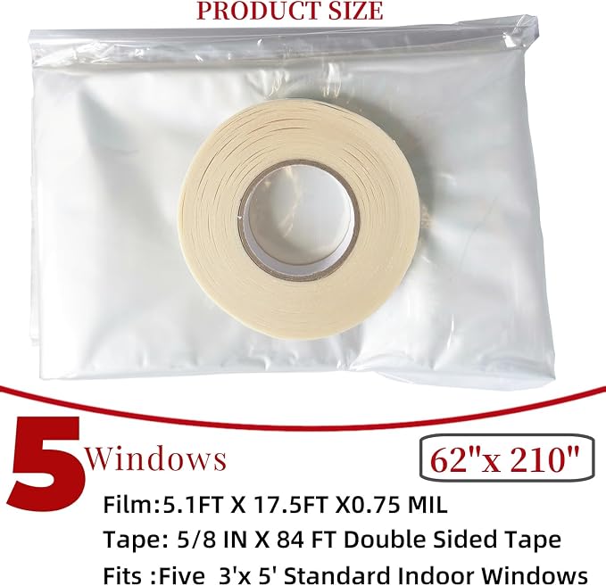 5-Window Shrink Film Window Insulation kit（62-Inch x 210-Inch） | Insulating - Image 4