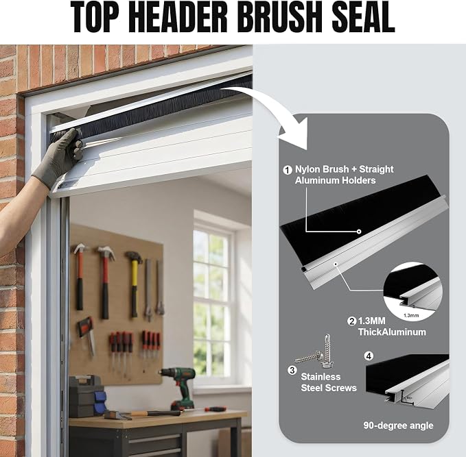 3" Garage Door Brush Seal Kit, for Roll Up Doors 10 x 10ft, Nylon Brush - Image 4