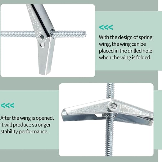 3/16 x 3 Inch Round Head Toggle Bolt and Wing Nut, Wall Anchor Bolts, Molly - Image 5