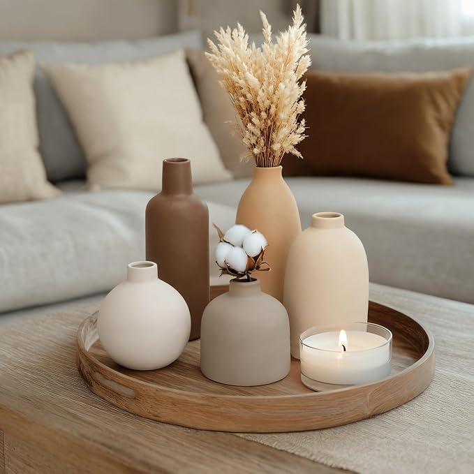 Modern Ceramic Vase Set of 5, Vases Home Decor Rustic Farmhouse Decorative | - Image 4