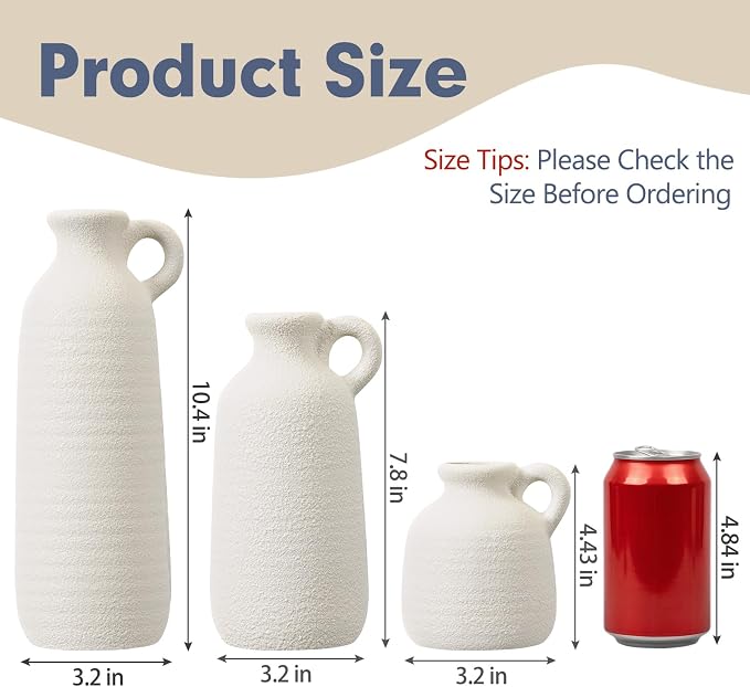 White Ceramic Vase Set of 3 - Image 2
