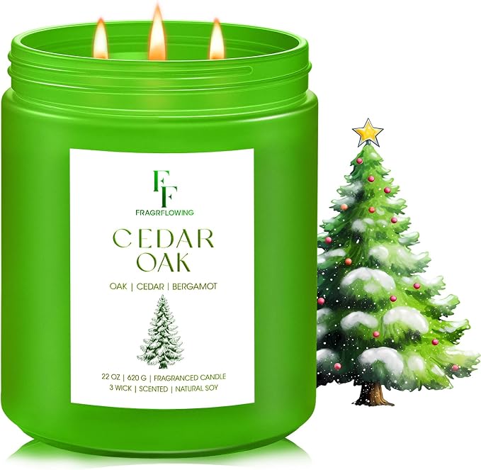 Cedar Oak Large Candle, 3-Wick 22oz Long Lasting Scented Candle | Natural Soy by FFFRAGRFLOWING