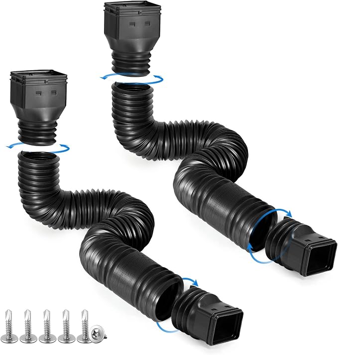 plusgutter Black-2pack Rain Gutter Downspout Extensions Flexible, Drain by plusgutter