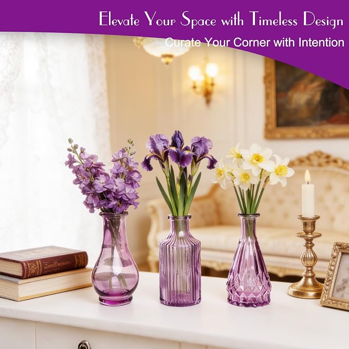 Petal Petite Middle Purple Glass Bud Vase Set of 12 - Image 4