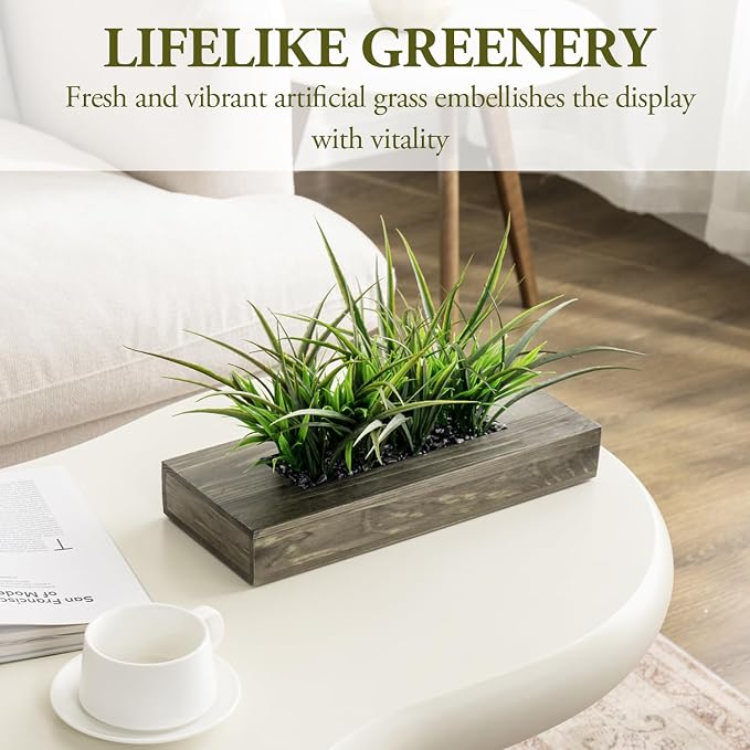 MyGift Large Artificial Green Grass Plants Potted in 14 Inch Vintage Weathered - Image 2