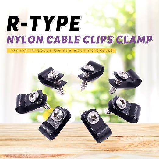 Swpeet 60 Pack Black 1/4 Inch Nylon Plastic R-Type Cable Clips Clamp Kit - Image 4