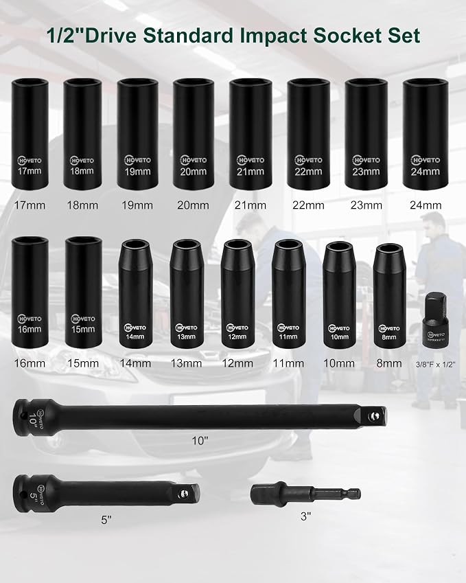 1/2"Drive Deep Impact Socket Set, 20 Piece 1/2 Inch Impact Socket Set Metric - Image 3
