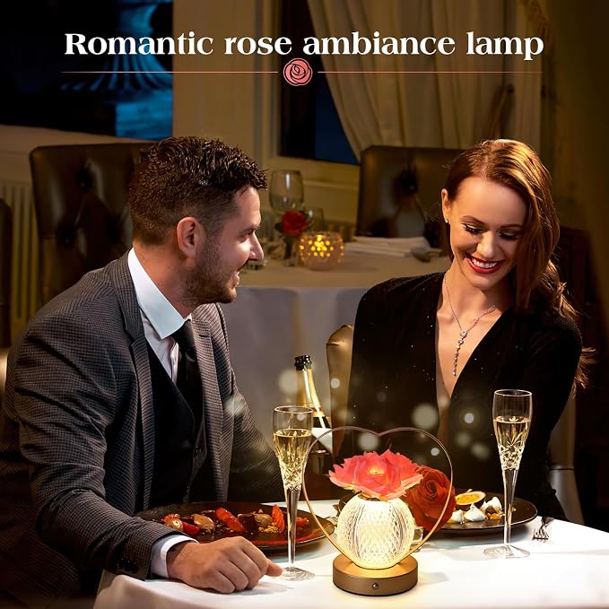 AMWGIMI Women Gifts Rose Flower Lamp Cordless LED Touch Lamp Decor Gift | - Image 4