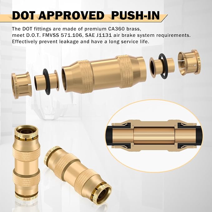CheeMuii 23PCS Brass DOT Air Line Fittings Kit Push Lock DOT Straight Union | - Image 2