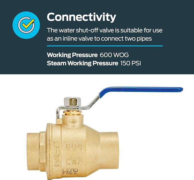 Eastman Heavy Duty Full Port Brass Ball Valve, 1-1/2 in Sweat x 1-1/2 in Sweat - Image 3