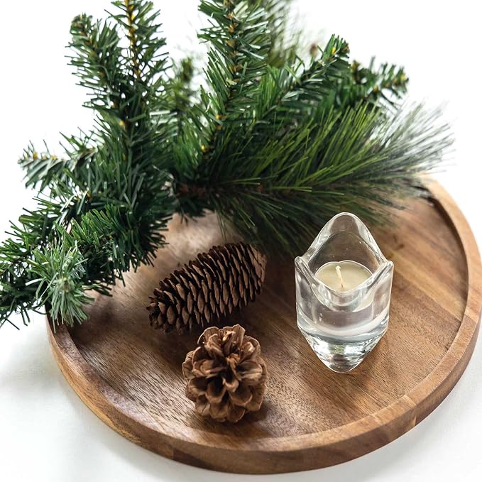 11.5 Inches Candle Holder Tray Home Decor, Round Wood Tray by GENRICE