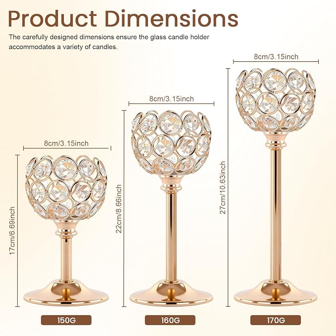 Gold Crystal Candle Holders Candlestick Holders - Image 2