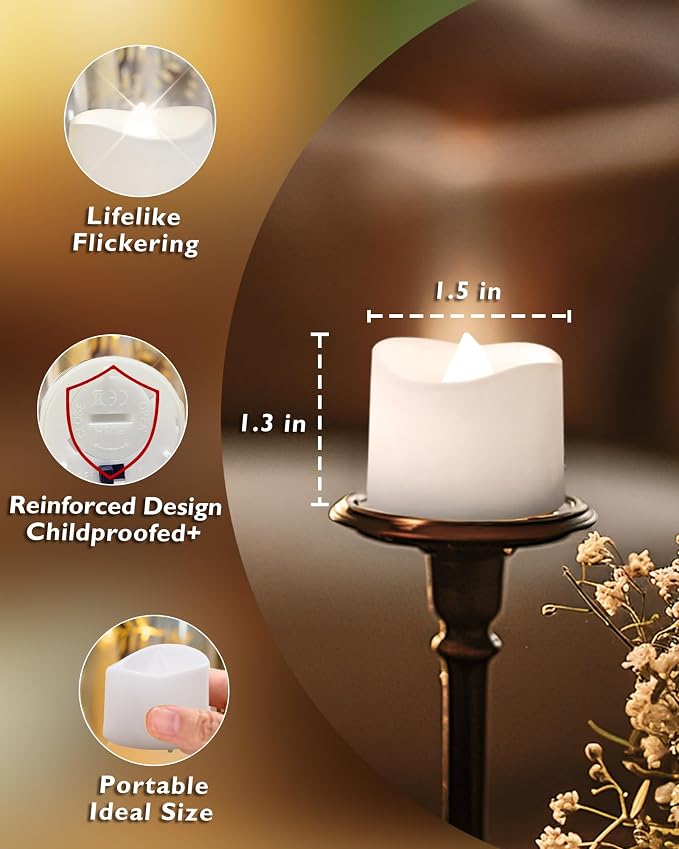 Homemory 24-Pack Flameless Tea Lights Candles Battery Operated, 200+ Hours | - Image 3