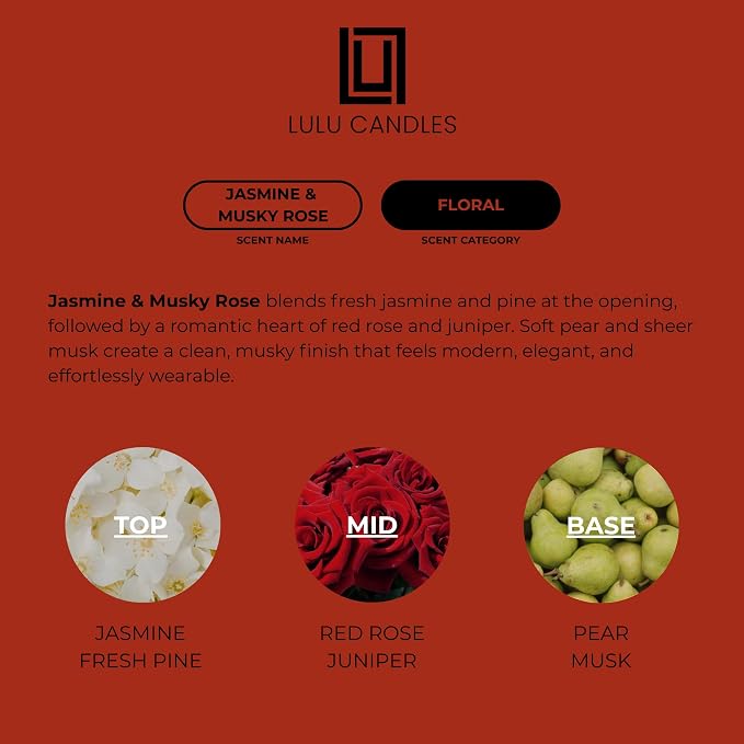 Lulu Candles | Jasmine & Musky Rose | Luxury Scented Soy Jar Candle | Hand - Image 3