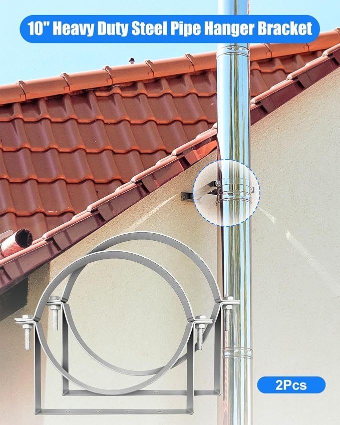 10 Inch Pipe Hanger Chimney Support Bracket | 2 Pcs Heavy Duty Steel Rigid - Image 2