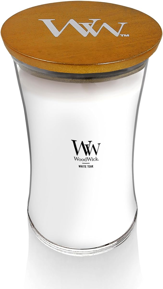 WoodWick Large Hourglass Candle in White Teak Premium Soy Blend Wax - Image 2