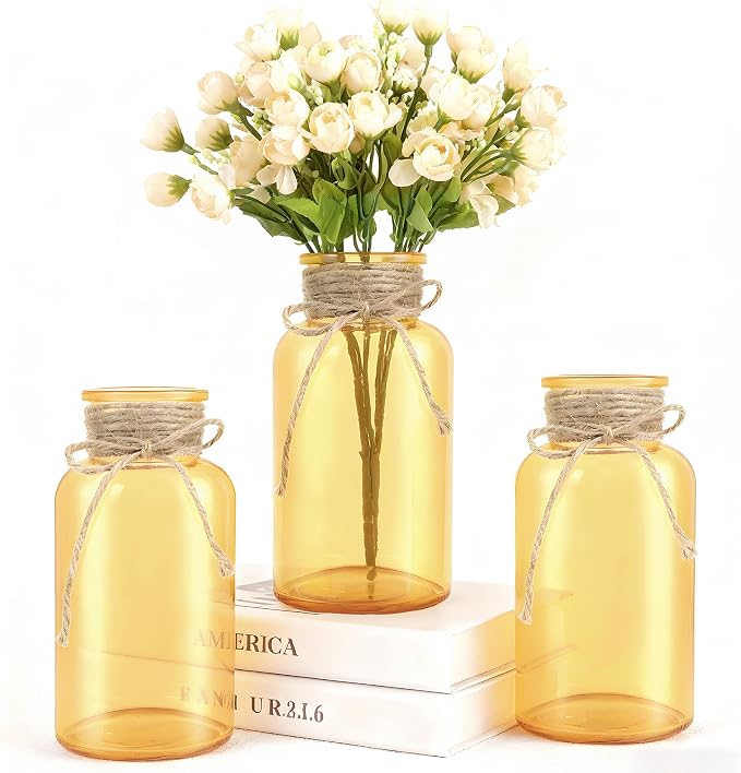 3 Pack Mason Jar Vases for Centerpieces, Wide Mouth Mason Jars by LEYIQU