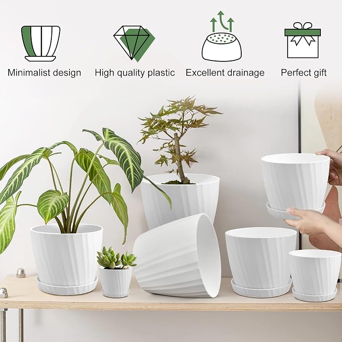 YNNICO 7 pcs Plant Pots with Drainage Holes and Saucers, Indoor Planters - Image 6