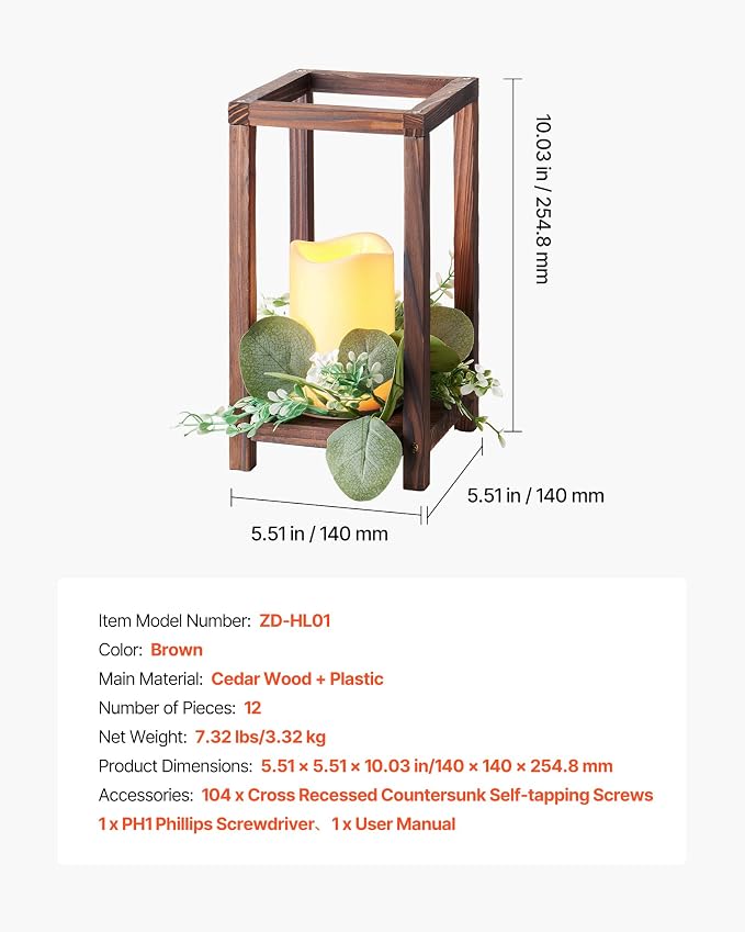 VEVOR 12 Set/36 Pcs Wooden Wedding Lantern Centerpiece, Includes 12 Wooden - Image 7