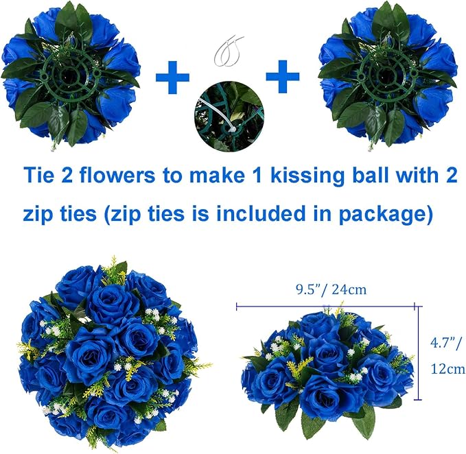 BLOSMON Royal Blue Artificial Flowers: 6 Pcs Fake Roses Flower Ball Centerpieces - Image 4