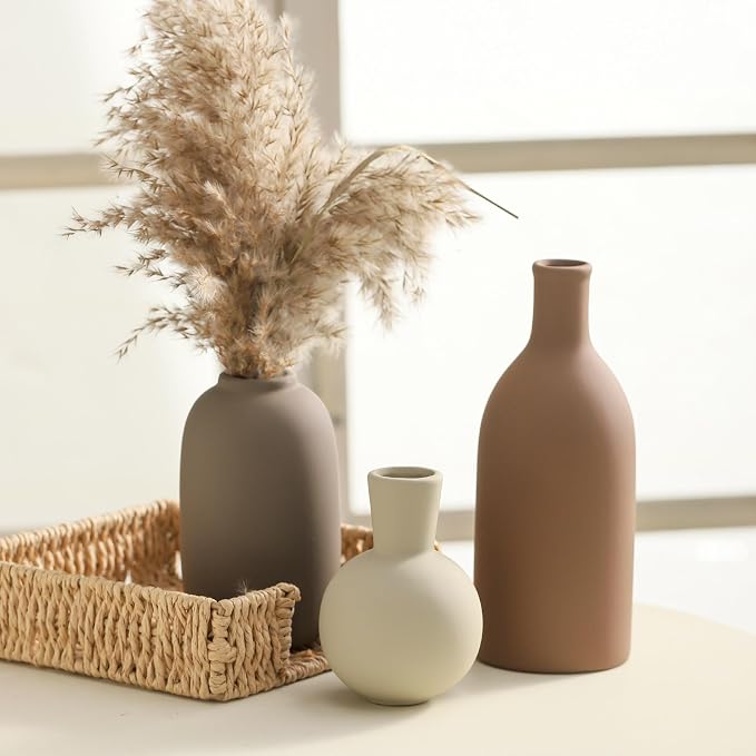 Ceramic Vases Set of 3, Modern Neutral Rustic Farmhouse Home Decor Pottery - Image 6