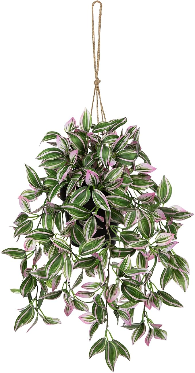 Briful Fake Hanging Plants 17.7" Faux Watermelon Peperomia Silk Plants by Briful