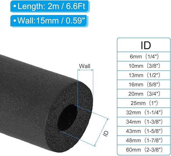 PATIKIL 3/4" ID x 6.6Ft x 0.59" Pipe Insulation Foam Tube, Pipe Cover Wrap Roll - Image 2