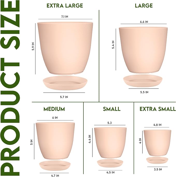 Plant Pots Indoor with Drainage, 5 Pack Multi-Size Planters Set - Image 2