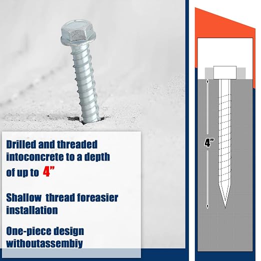 Tandefio 100 Pack 1/2 x 4 Concrete Anchors and Screw Kits Galvanized | Large - Image 5