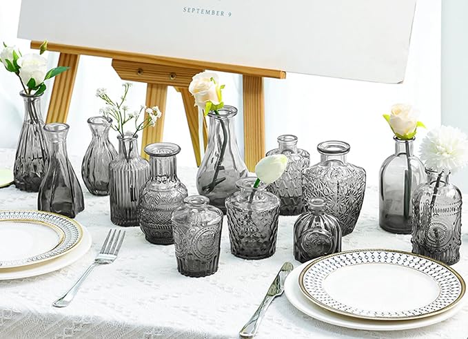 20 Pcs Black Glass Bud Vases- Set Gray Small Vases - Image 2