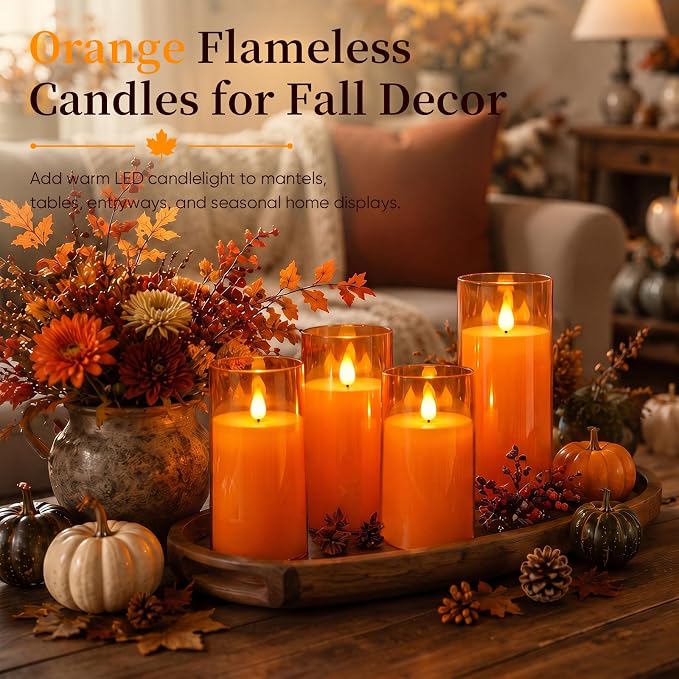 Homemory Halloween Orange Flameless Candles, Battery Operated LED Candles - Image 4