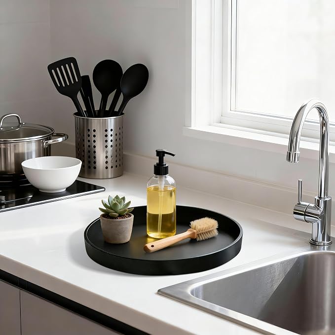 Bathroom Vanity Tray, 1 Pack 9" ABS Black Round Vanity Trays - Image 4