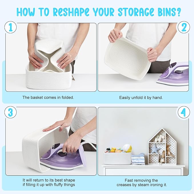 3 Pack Storage Baskets for Organizing, 13.7×9.5×6.3", Cotton Rope Basket for - Image 7