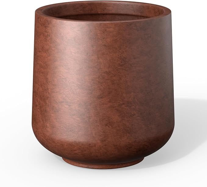 Kante Accent Round Curved Rusty Concrete Planter 13" Dia, Outdoor | Rubber Plug by Unknown