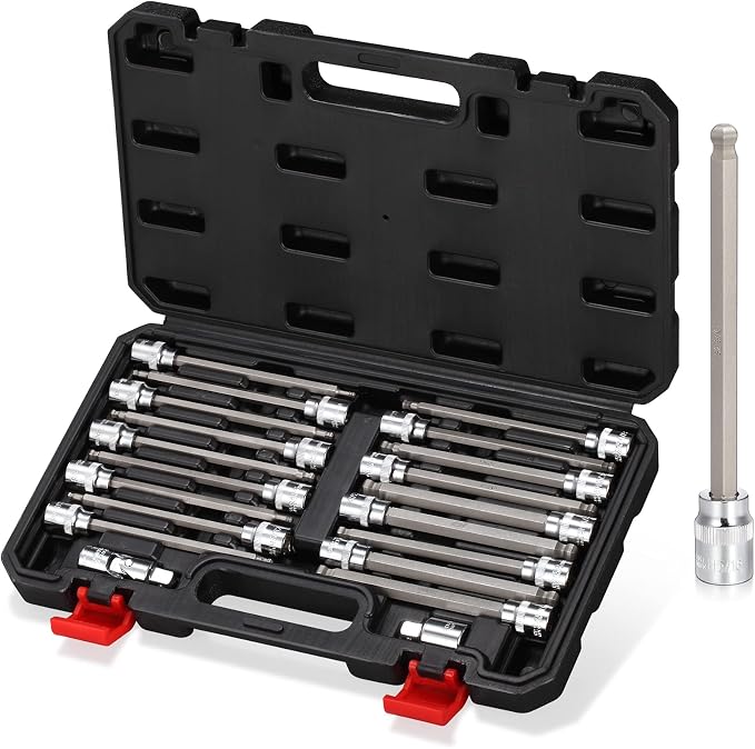 3/8 Inch Drive Long Ball End Hex Bit Socket Set, 20-Piece SAE & Metric Allen by RIMKOLO