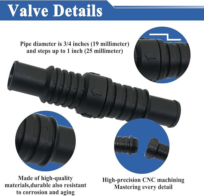 3 Pcs LV1219 Black Check Valve, 3/4" & 1", Prevents Water Backflow | Inline - Image 5
