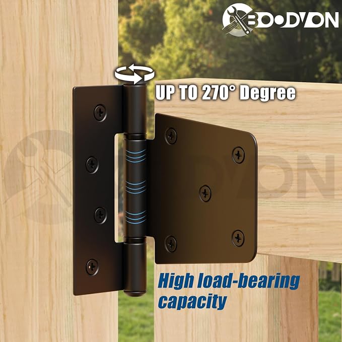 3.5 Inch Heavy Duty Gate Hinges, Extra Thick Black Shed Barn Door Hinges - Image 4