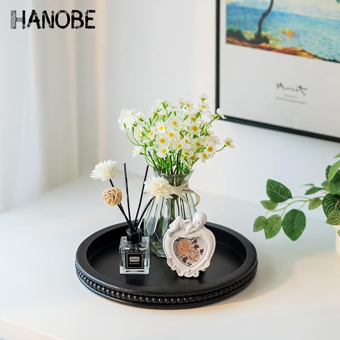 Hanobe Black Decorative Tray for Coffee Table, Beaded Edge | 11.8-inch wood - Image 2