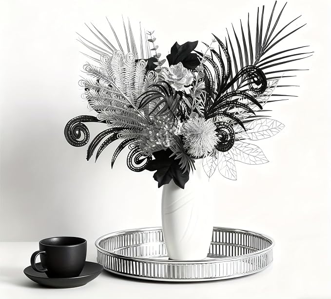 Luxurious Black Silver Artificial Flowers，17-Inch Modern Gothic Bouquet | Dark - Image 4